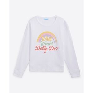 Draper James What Would Dolly Do Sweatshirt XS White‎ Rainbow Graphic Crewneck